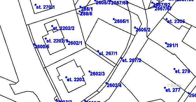 Parcela st. 267/1 v KÚ Pacov, Katastrální mapa