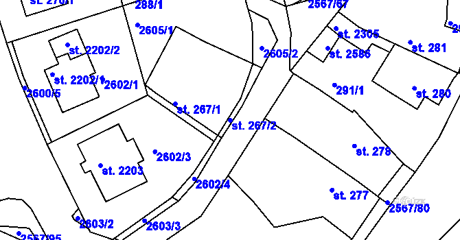 Parcela st. 267/2 v KÚ Pacov, Katastrální mapa