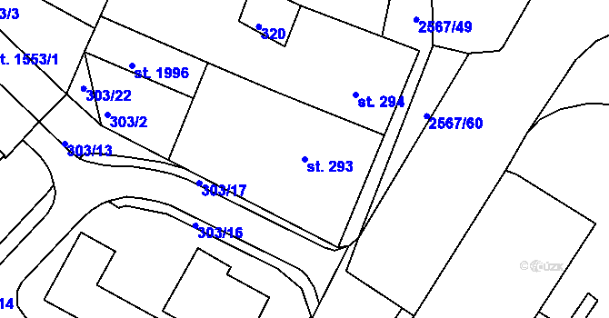Parcela st. 293 v KÚ Pacov, Katastrální mapa