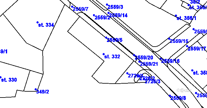 Parcela st. 332 v KÚ Pacov, Katastrální mapa