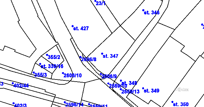 Parcela st. 347 v KÚ Pacov, Katastrální mapa
