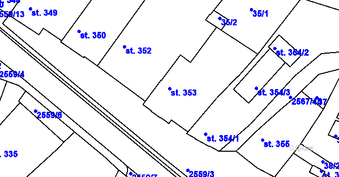 Parcela st. 353 v KÚ Pacov, Katastrální mapa