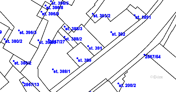 Parcela st. 391 v KÚ Pacov, Katastrální mapa