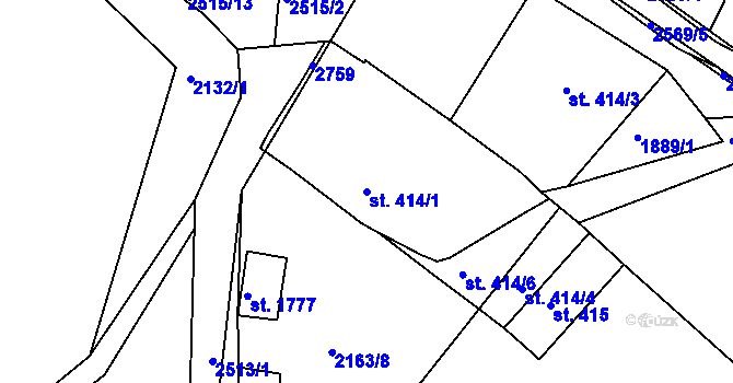 Parcela st. 414/1 v KÚ Pacov, Katastrální mapa
