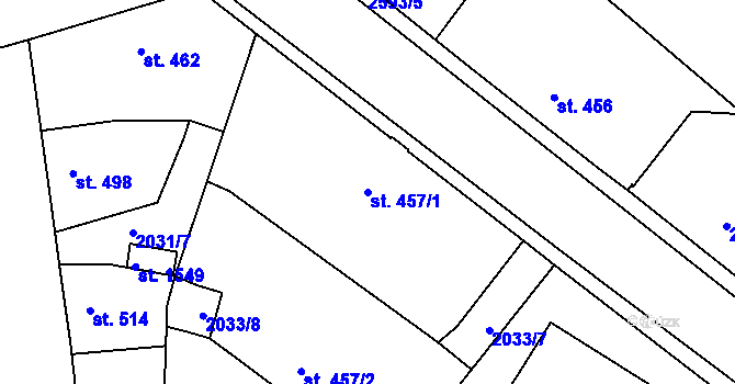 Parcela st. 457/1 v KÚ Pacov, Katastrální mapa