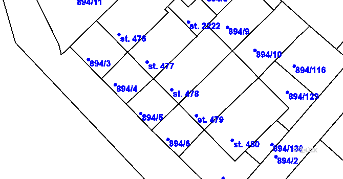 Parcela st. 478 v KÚ Pacov, Katastrální mapa