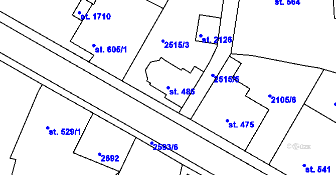 Parcela st. 486 v KÚ Pacov, Katastrální mapa