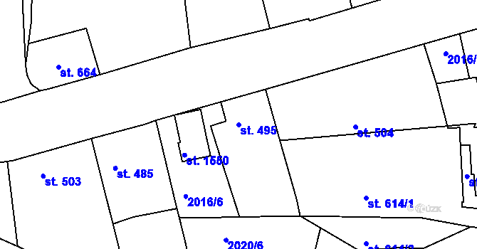 Parcela st. 495 v KÚ Pacov, Katastrální mapa