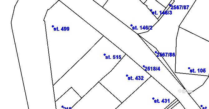 Parcela st. 515 v KÚ Pacov, Katastrální mapa