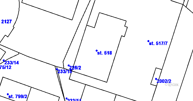 Parcela st. 518 v KÚ Pacov, Katastrální mapa