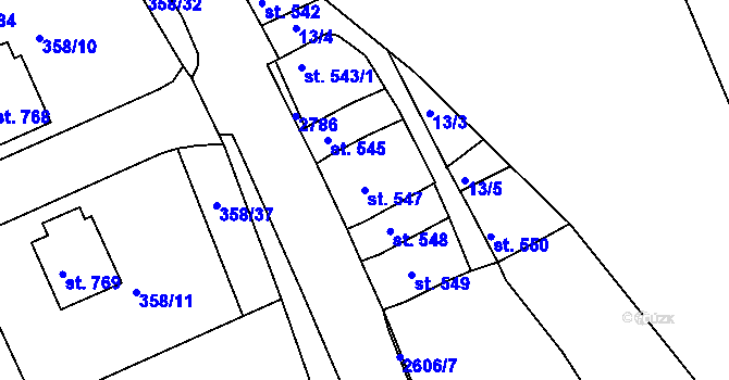 Parcela st. 547 v KÚ Pacov, Katastrální mapa