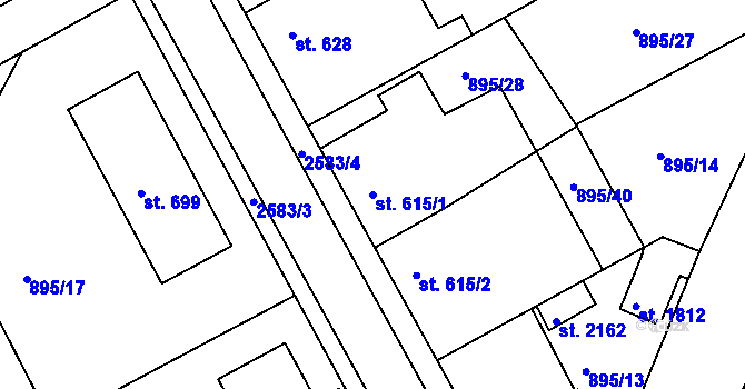 Parcela st. 615/1 v KÚ Pacov, Katastrální mapa