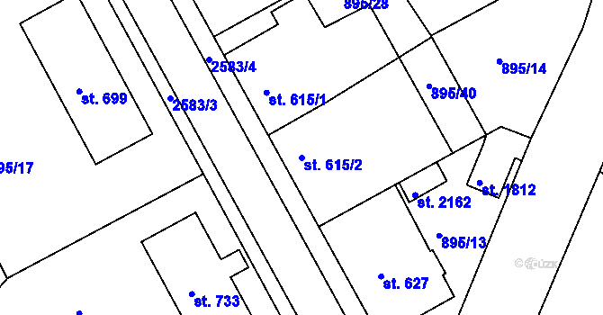 Parcela st. 615/2 v KÚ Pacov, Katastrální mapa