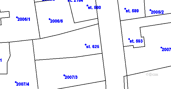 Parcela st. 625 v KÚ Pacov, Katastrální mapa