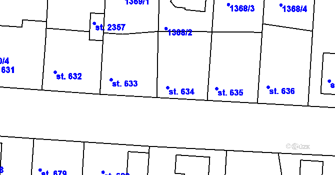 Parcela st. 634 v KÚ Pacov, Katastrální mapa