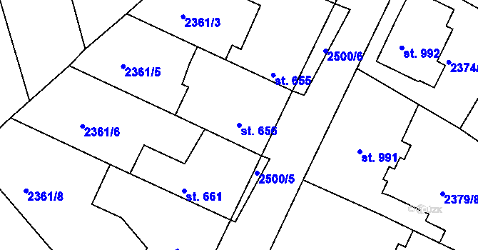 Parcela st. 656 v KÚ Pacov, Katastrální mapa