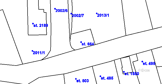 Parcela st. 664 v KÚ Pacov, Katastrální mapa