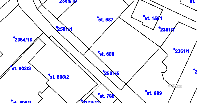 Parcela st. 688 v KÚ Pacov, Katastrální mapa