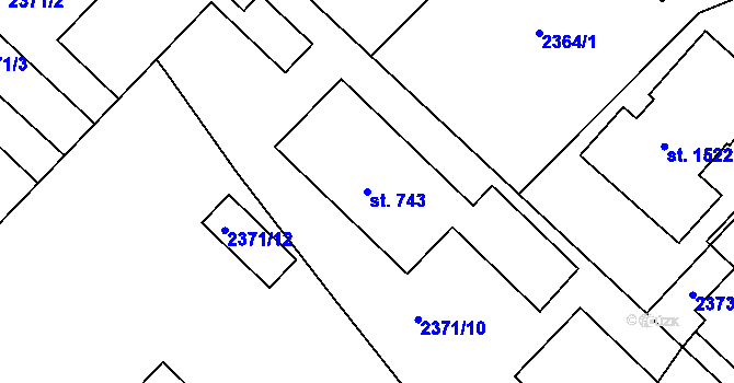 Parcela st. 743 v KÚ Pacov, Katastrální mapa