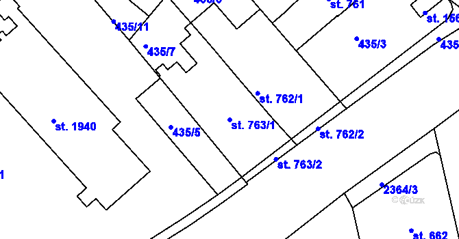 Parcela st. 763/1 v KÚ Pacov, Katastrální mapa
