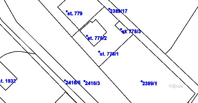 Parcela st. 778/1 v KÚ Pacov, Katastrální mapa