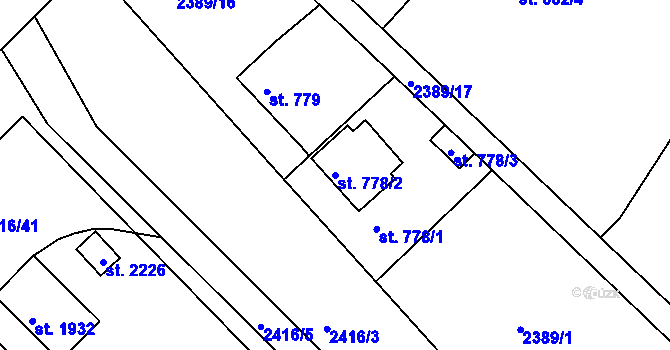 Parcela st. 778/2 v KÚ Pacov, Katastrální mapa
