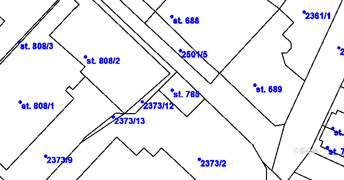 Parcela st. 785 v KÚ Pacov, Katastrální mapa