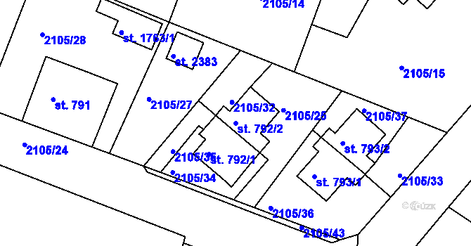 Parcela st. 792/2 v KÚ Pacov, Katastrální mapa