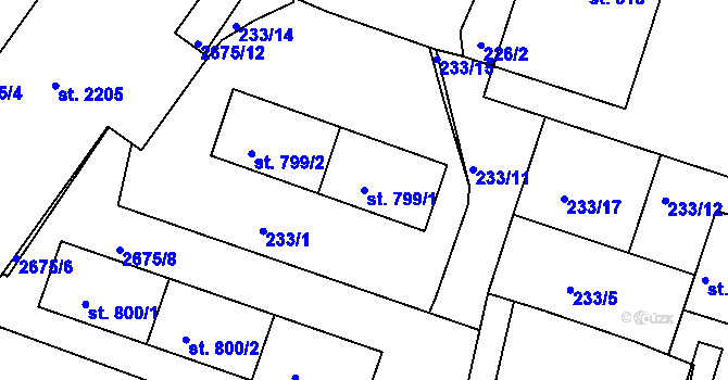 Parcela st. 799/1 v KÚ Pacov, Katastrální mapa