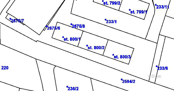 Parcela st. 800/2 v KÚ Pacov, Katastrální mapa