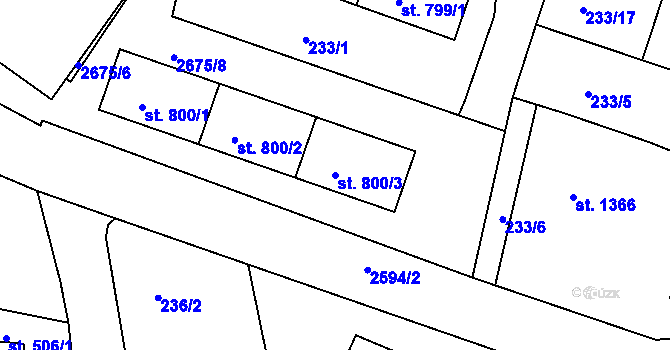 Parcela st. 800/3 v KÚ Pacov, Katastrální mapa