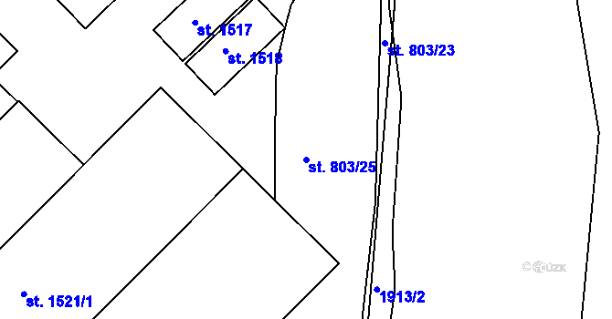 Parcela st. 803/25 v KÚ Pacov, Katastrální mapa