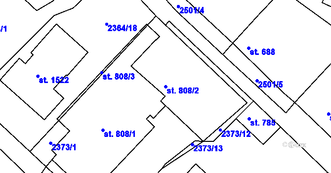 Parcela st. 808/2 v KÚ Pacov, Katastrální mapa