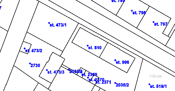 Parcela st. 810 v KÚ Pacov, Katastrální mapa