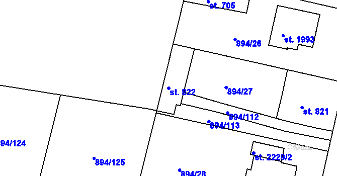 Parcela st. 822 v KÚ Pacov, Katastrální mapa