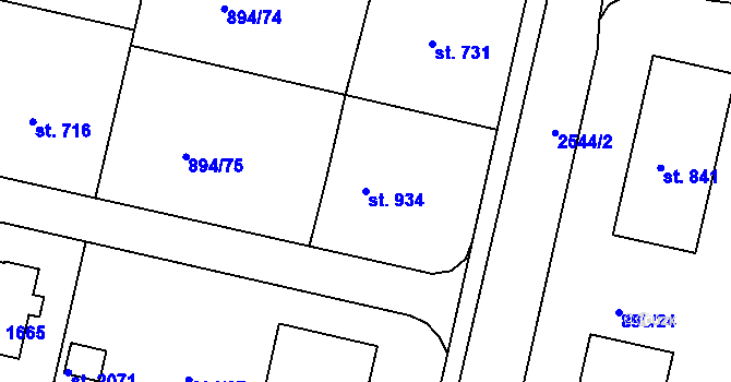 Parcela st. 934 v KÚ Pacov, Katastrální mapa