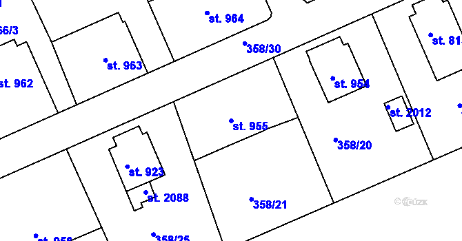 Parcela st. 955 v KÚ Pacov, Katastrální mapa