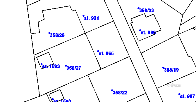 Parcela st. 965 v KÚ Pacov, Katastrální mapa
