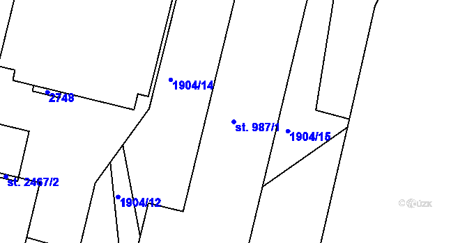 Parcela st. 987/1 v KÚ Pacov, Katastrální mapa