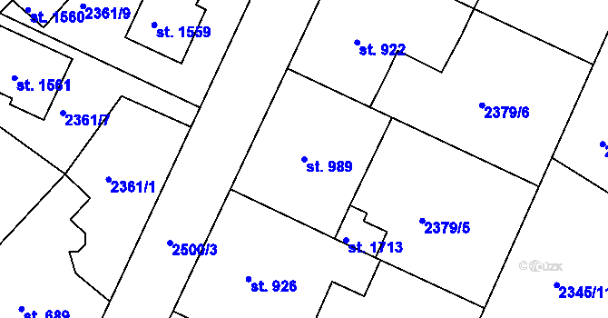 Parcela st. 989 v KÚ Pacov, Katastrální mapa