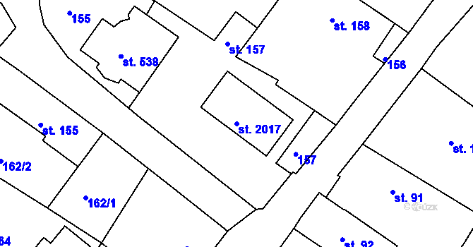 Parcela st. 2017 v KÚ Pacov, Katastrální mapa