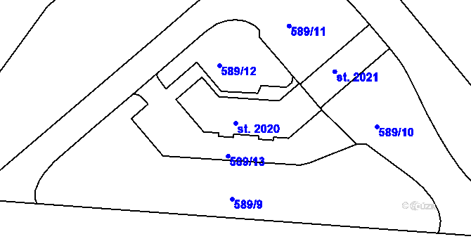 Parcela st. 2020 v KÚ Pacov, Katastrální mapa