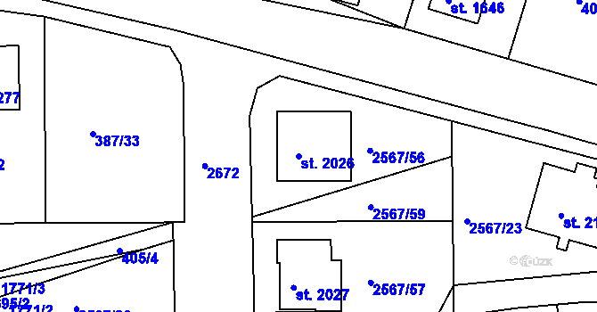 Parcela st. 2026 v KÚ Pacov, Katastrální mapa