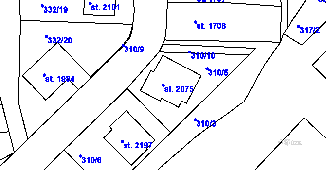 Parcela st. 2075 v KÚ Pacov, Katastrální mapa