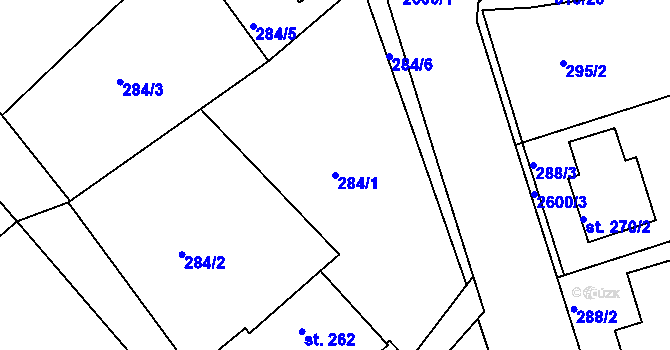 Parcela st. 284/1 v KÚ Pacov, Katastrální mapa