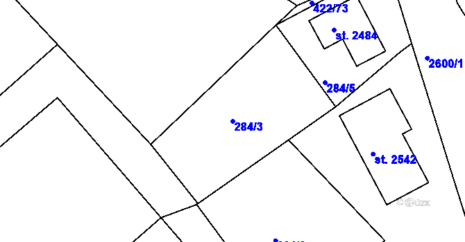 Parcela st. 284/3 v KÚ Pacov, Katastrální mapa