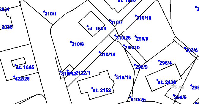 Parcela st. 310/14 v KÚ Pacov, Katastrální mapa