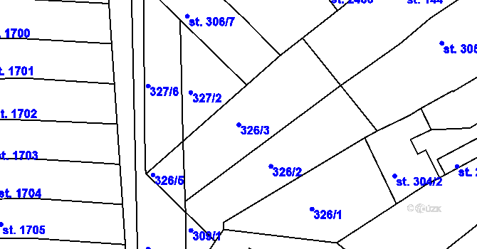 Parcela st. 326/3 v KÚ Pacov, Katastrální mapa