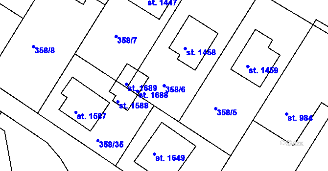 Parcela st. 358/6 v KÚ Pacov, Katastrální mapa