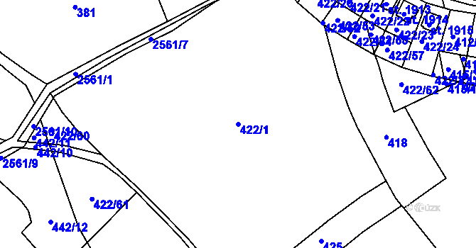 Parcela st. 422/1 v KÚ Pacov, Katastrální mapa